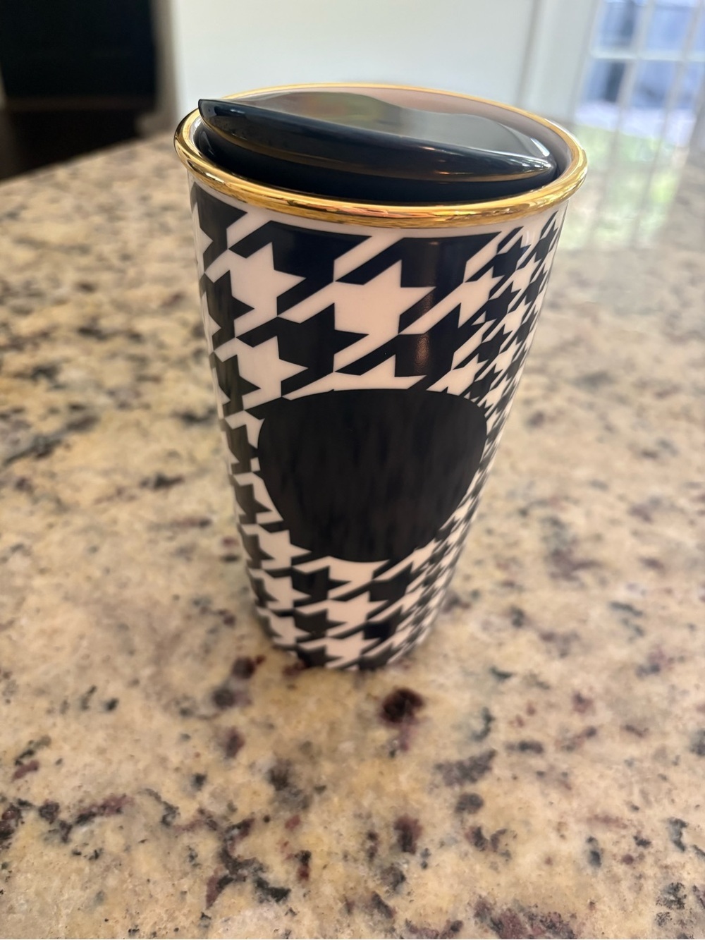 Starbucks 2015 Houndstooth (navy blue & white) ceramic tumbler- 12 oz